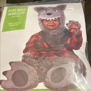 Infant Wolf Costume with Red Plaid